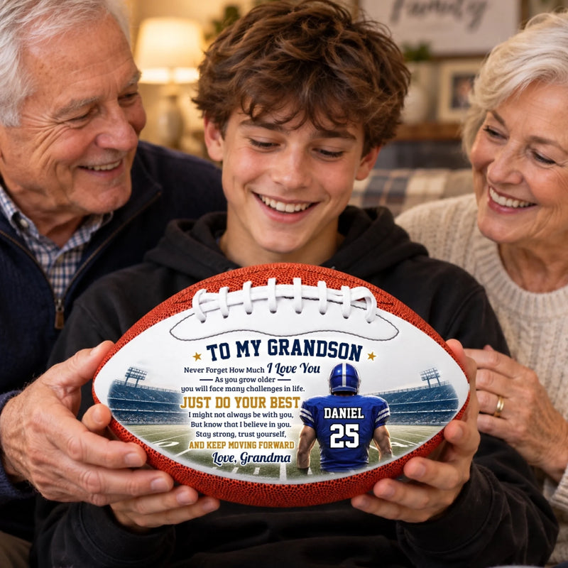 Custom Leather Football - Personalized Birthday Gifts For Son, Grandson, America Football Lovers, Sports Fans, Sports Lovers - All Heart On Game Day
