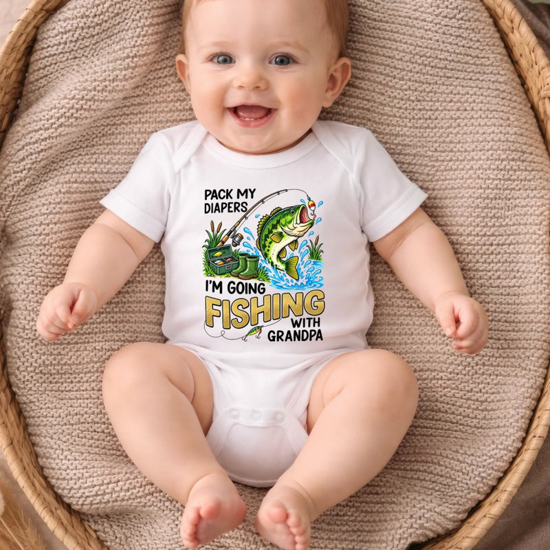 Custom Baby Onesie - Personalized Baby Shower, Gender Reveal Gifts For New Moms, New Dads, New Parents - Pack My Diapers Going Fishing