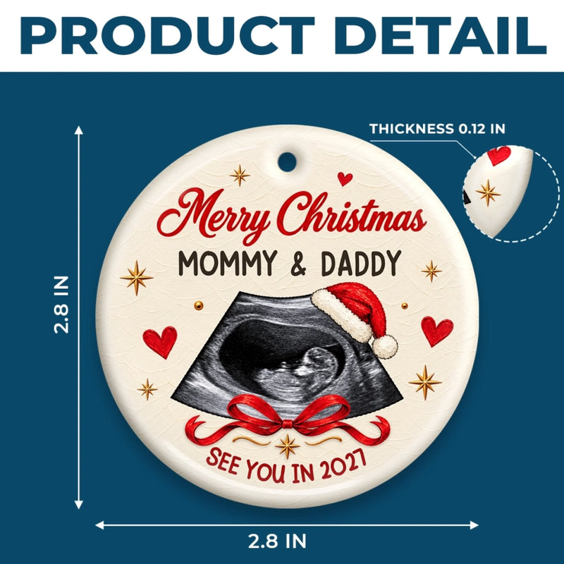 Custom Photo First Christmas Ceramic Ornament - Personalized Christmas Baby Shower, Gender Reveal Gifts For New Moms, New Dads, New Parents - Our Littlest Holiday Joy