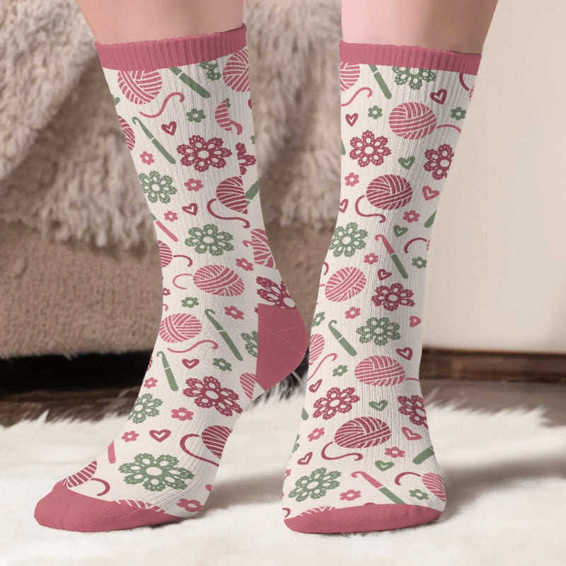 Custom Yarn Crew Socks - Personalized Birthday Gifts For Crochet Knitting Lovers, Crocheters, Knitters, Dog Cat Lovers - Crochet With My Fur Baby
