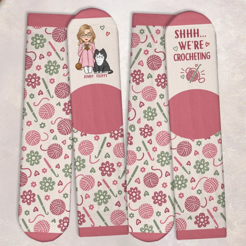 Custom Yarn Crew Socks - Personalized Birthday Gifts For Crochet Knitting Lovers, Crocheters, Knitters, Dog Cat Lovers - Crochet With My Fur Baby