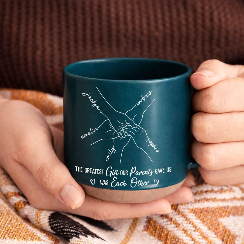 Custom Pottery Mug - Personalized Christmas Birthday Gifts For Mom, Dad, Brother, Sister - Forever Linked Together
