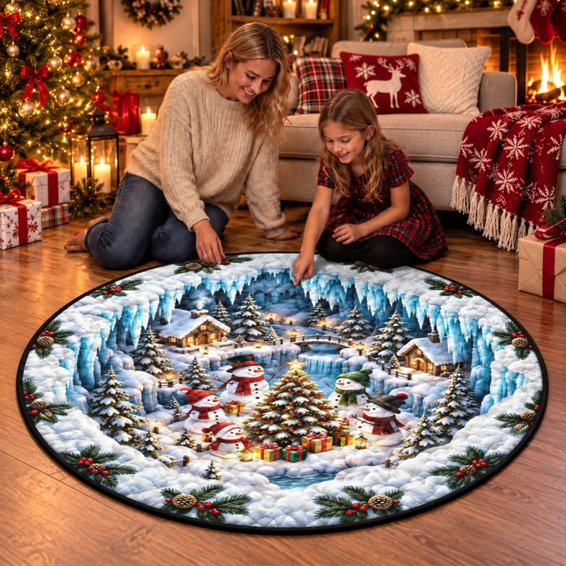 Custom Quilted Round Mat - Personalized Christmas Birthday Gifts For Mom, Dad, Brother, Sister - Bright Lights On Cold Nights