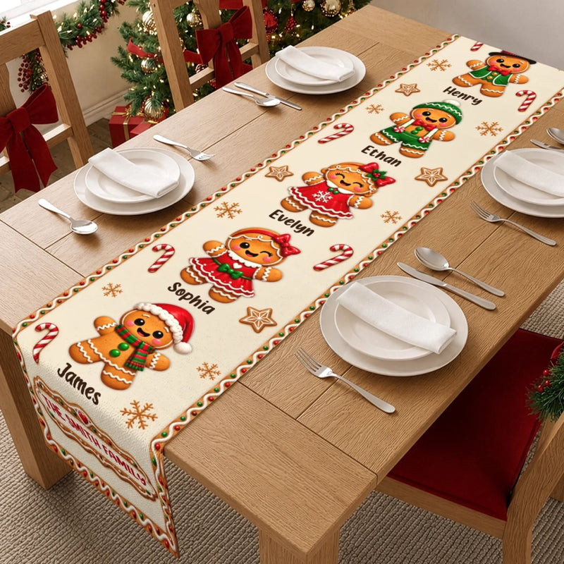 Custom Gingerbread Table Runner - Personalized Christmas Birthday Gifts For Mom, Dad, Brother, Sister - Merry Hearts Gather Here