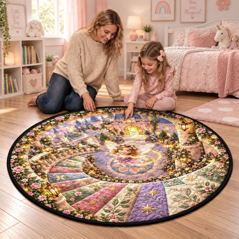 Custom Quilted Round Mat - Personalized Birthday Gifts For Kids - Welcome To The Fairy Kingdom