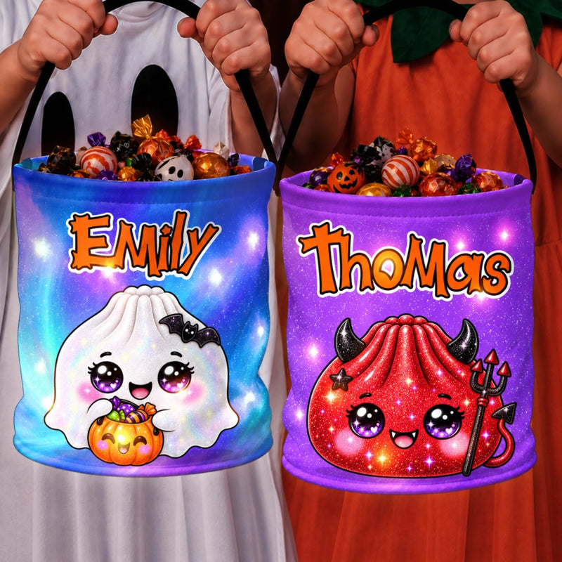 Custom Dumpling Squishy LED Light Bucket Bag - Personalized Halloween Birthday Gifts For Kids - Boo, Little Dumpling