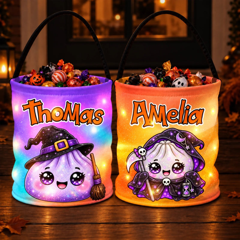 Custom Dumpling Squishy LED Light Bucket Bag - Personalized Halloween Birthday Gifts For Kids - Boo, Little Dumpling
