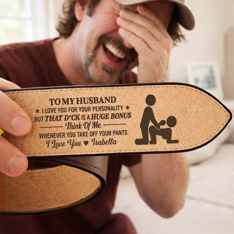 Custom Engraved Leather Belt - Personalized Anniversary Wedding Gifts For Husband And Wife, Him And Her - Property Of My Queen