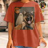 Custom Photo Funny Dog Selfie With Boo T-Shirt - Personalized Halloween Gifts For Dog Cat Lovers, Dog Dad And Mom, Cat Owners - My Pet Says Boo