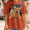 Custom Photo Funny Cat Selfie With Boo T-Shirt - Personalized Halloween Gifts For Dog Cat Lovers, Dog Dad And Mom, Cat Owners - Selfie With My Boo