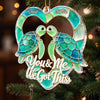 Custom Sea Glass Acrylic Ornament - Personalized Anniversary Christmas Wedding Gifts For Husband And Wife, Him And Her - Sea Turtle Love Story