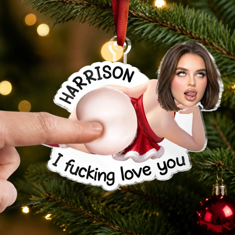Custom Photo Squishy Acrylic Ornament - Personalized Anniversary Christmas Wedding Gifts For Husband And Wife, Him And Her - Naughty, Cute, Forever Yours