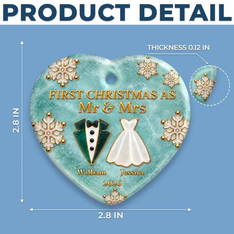 Custom First Christmas Ceramic Ornament - Personalized Anniversary Christmas Wedding Gifts For Husband And Wife, Him And Her - Wrapped In Newlywed Love