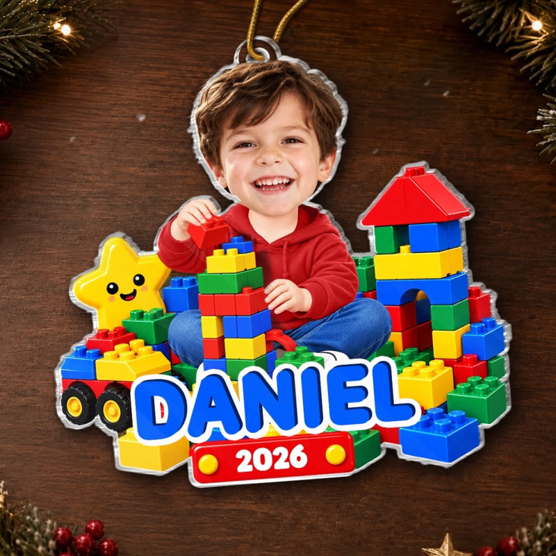 Custom Photo Building Block Acrylic Ornament - Personalized Christmas Birthday Gifts For Kids - Made to Build Happy Moments