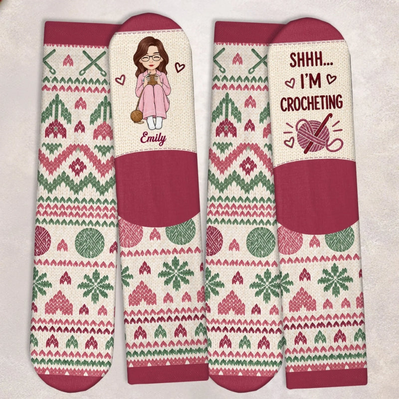Custom Yarn Crew Socks - Personalized Birthday Gifts For Crochet Knitting Lovers, Crocheters, Knitters, Wife, Daughter, Besties, Sisters, Granddaughter, Grandma, Mom, Yourself - Crafting All Day