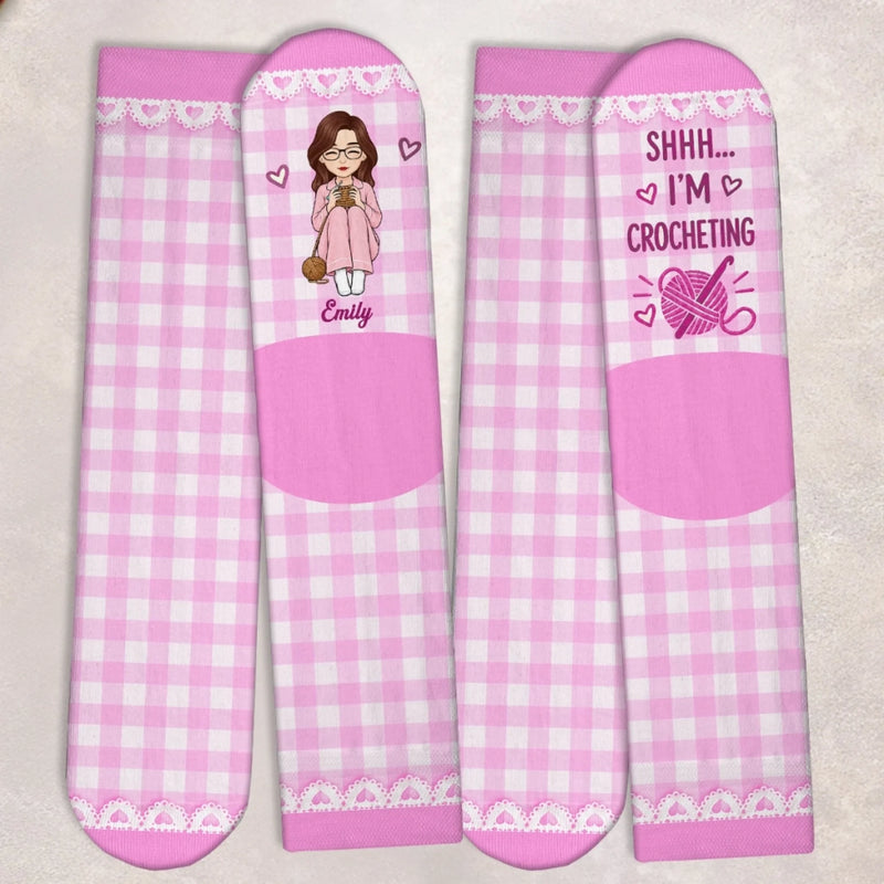 Custom Yarn Crew Socks - Personalized Birthday Gifts For Crochet Knitting Lovers, Crocheters, Knitters, Wife, Daughter, Besties, Sisters, Granddaughter, Grandma, Mom, Yourself - Yarn Addict
