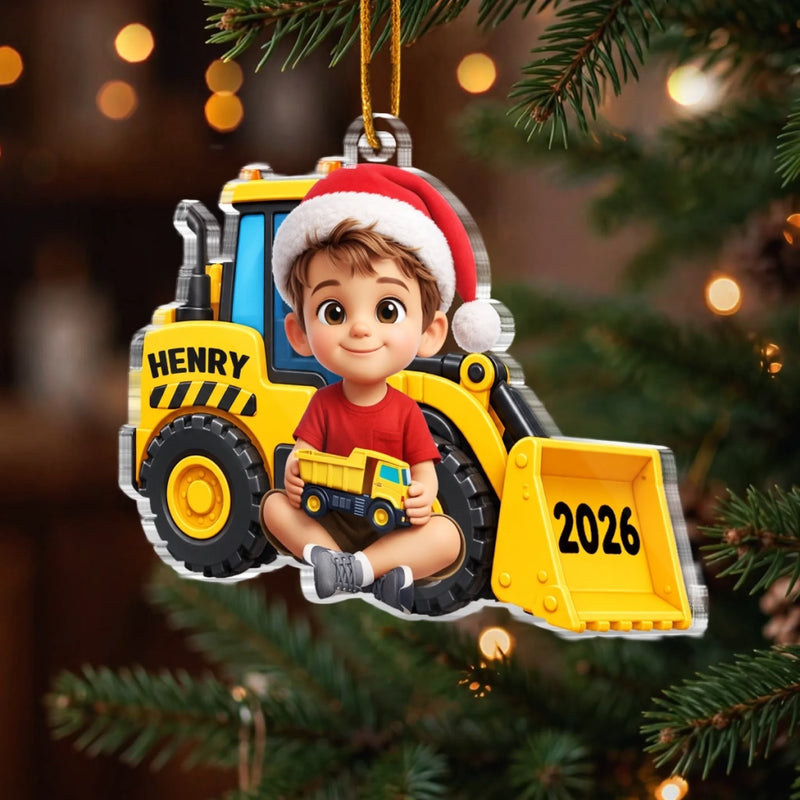 Custom Photo Acrylic Ornament - Personalized Christmas Birthday Gifts For Kids - Little Builder On Duty