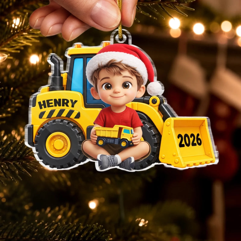 Custom Photo Acrylic Ornament - Personalized Christmas Birthday Gifts For Kids - Little Builder On Duty