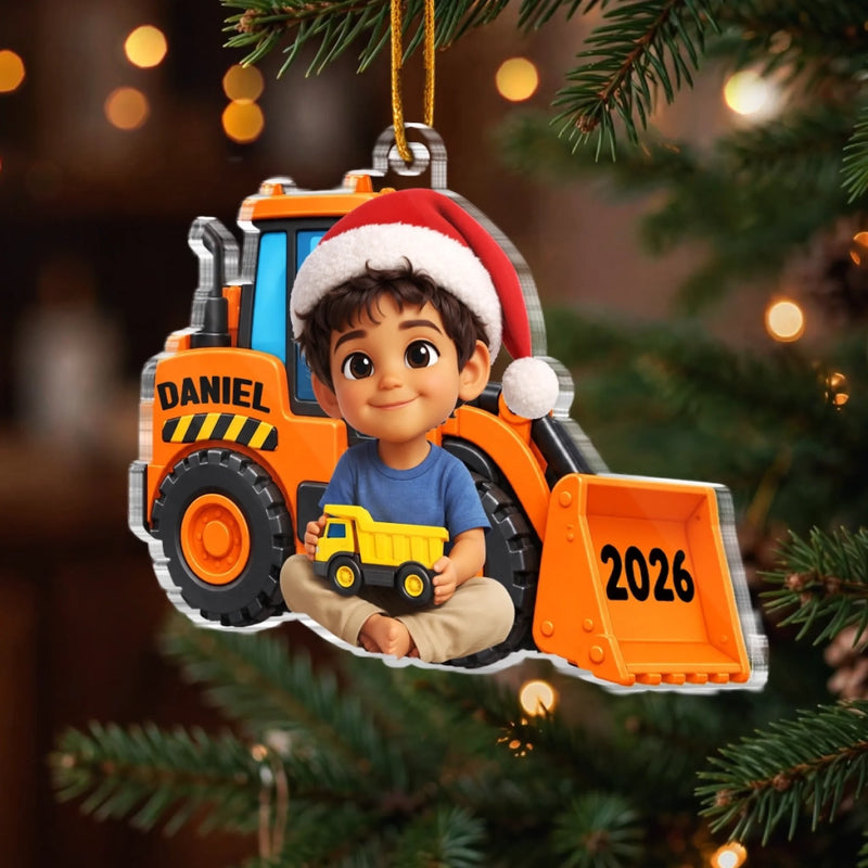 Custom Photo Acrylic Ornament - Personalized Christmas Birthday Gifts For Kids - Little Builder On Duty
