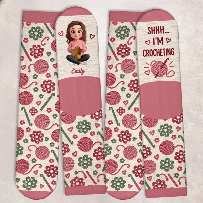 Custom Yarn Crew Socks - Personalized Birthday Gifts For Crochet Knitting Lovers, Crocheters, Knitters, Wife, Daughter, Besties, Sisters, Granddaughter, Grandma, Mom, Yourself - Keep Stitching
