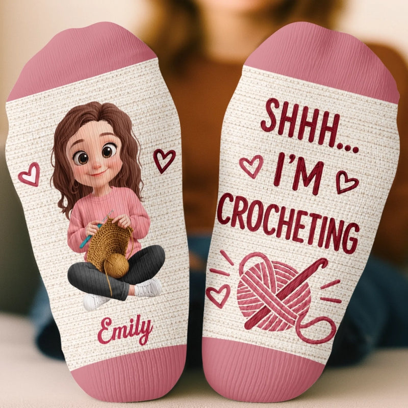 Custom Yarn Crew Socks - Personalized Birthday Gifts For Crochet Knitting Lovers, Crocheters, Knitters, Wife, Daughter, Besties, Sisters, Granddaughter, Grandma, Mom, Yourself - Keep Stitching