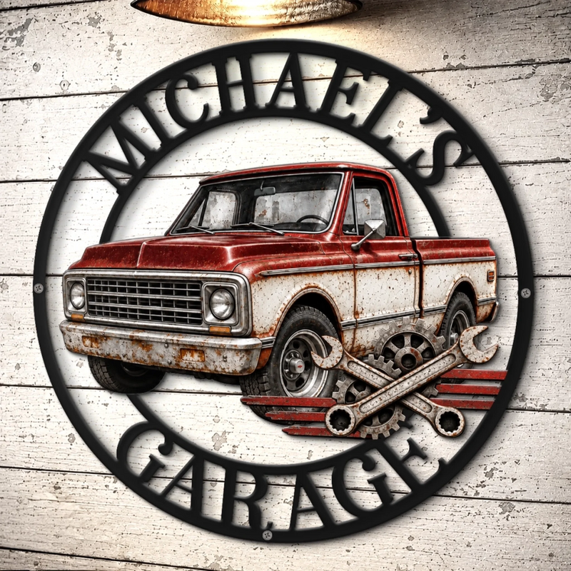 Custom Photo Garage Mechanic Shaped Metal Sign - Personalized Birthday Gifts For Husband, Son, Grandson, Brother, Grandpa, Dad, Yourself - Garage Mode On