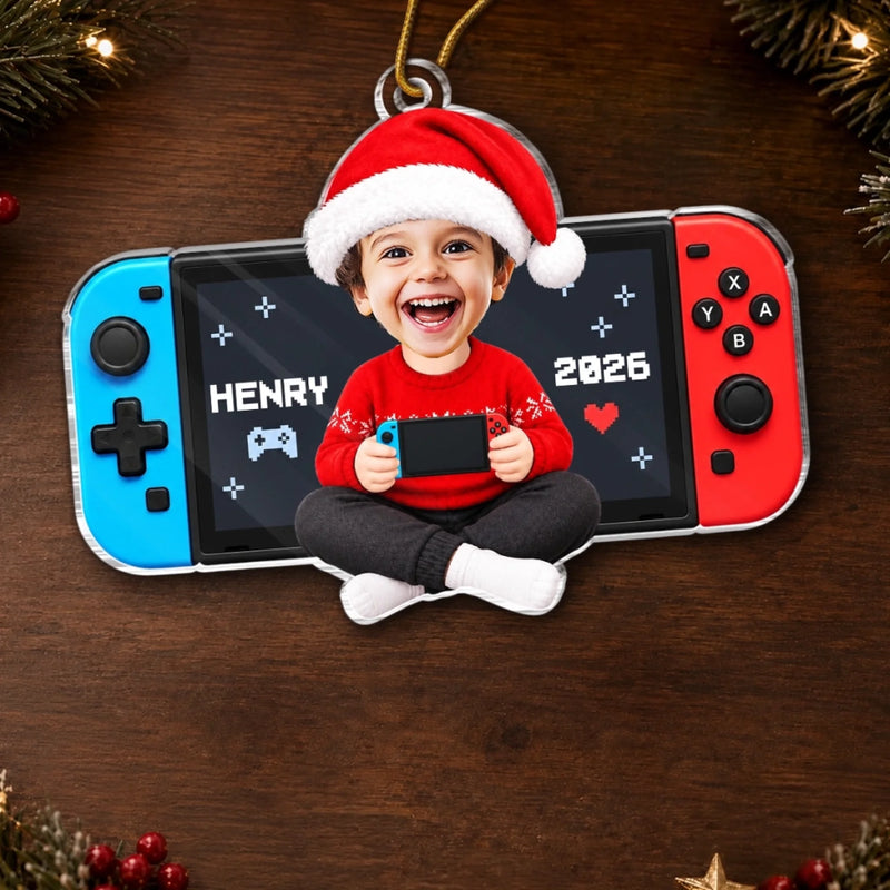 Custom Photo Little Gamer Acrylic Ornament - Personalized Christmas Birthday Gifts For Kids - Level Up The Holidays