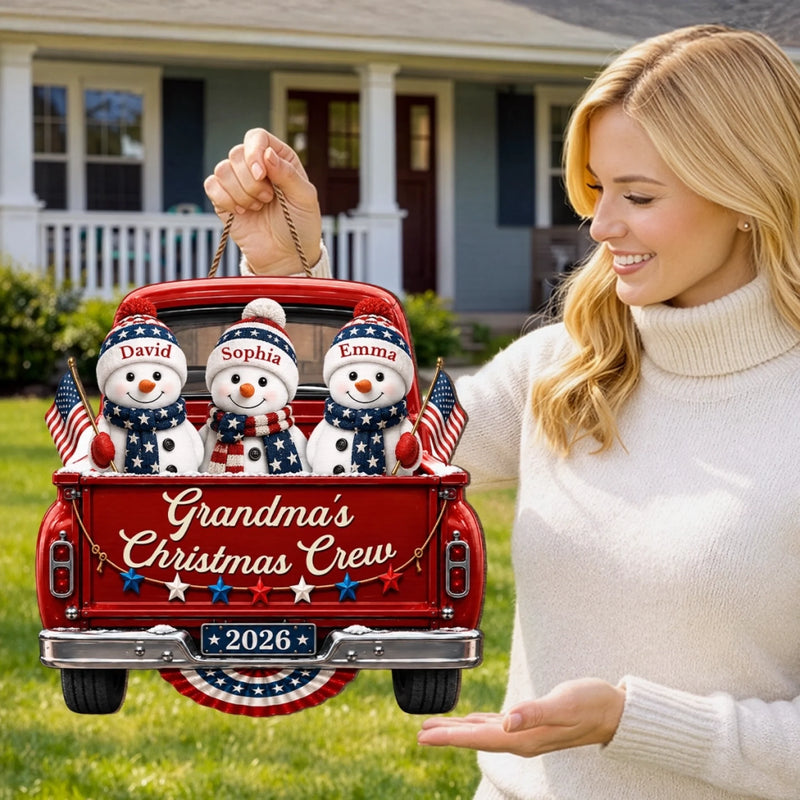 Custom Wood Sign - Personalized America 250th Anniversary Christmas Gifts For Grandma, Grandpa - Jolly Holiday Crew