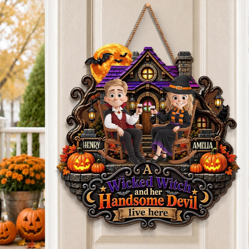 Custom Wood Sign - Personalized Halloween Decor, Anniversary Wedding Gifts For Husband And Wife, Him And Her - My Wicked Love