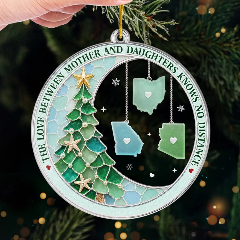 Custom Long Distance Acrylic Ornament - Personalized Christmas Birthday Gifts For Mom, Daughter - Family Ties Across The Miles