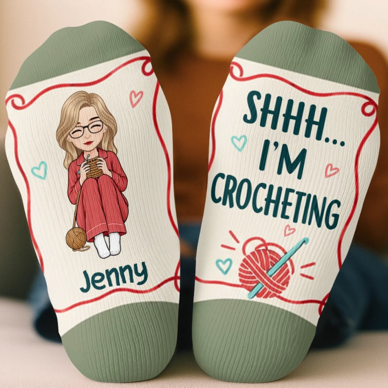 Custom Yarn Crew Socks - Personalized Birthday Gifts For Crochet Knitting Lovers, Crocheters, Knitters, Wife, Daughter, Besties, Sisters, Granddaughter, Grandma, Mom, Yourself - Just One More Stitch