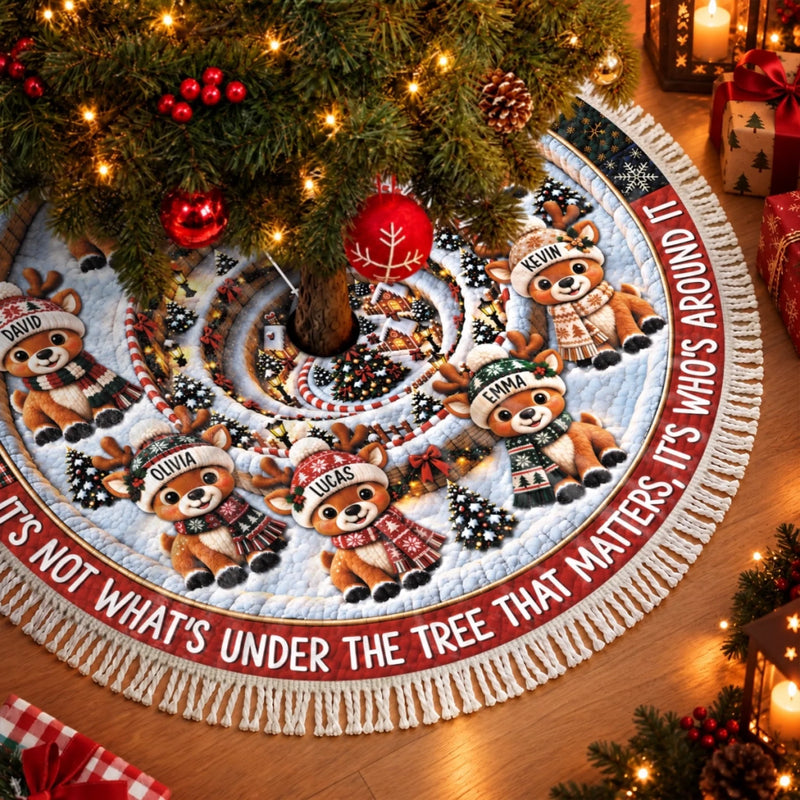 Custom Reindeer Tree Skirt - Personalized Christmas Birthday Gifts For Mom, Dad, Brother, Sister - Our Little Reindeer Family