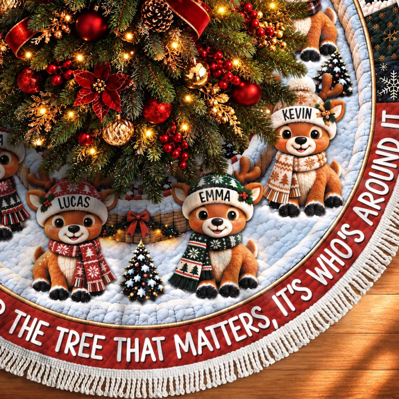 Custom Reindeer Tree Skirt - Personalized Christmas Birthday Gifts For Mom, Dad, Brother, Sister - Our Little Reindeer Family