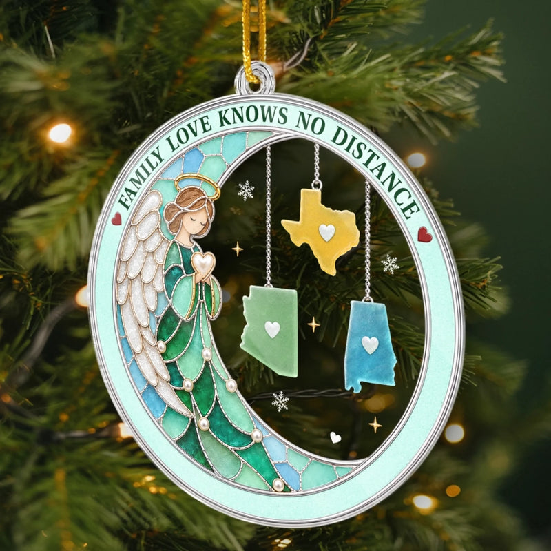 Custom Long Distance Acrylic Ornament - Personalized Christmas Birthday Gifts For Mom, Dad, Brother, Sister - Love Connects Us Across Miles