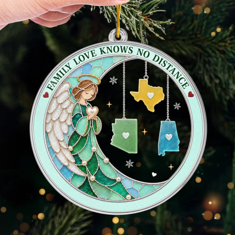 Custom Long Distance Acrylic Ornament - Personalized Christmas Birthday Gifts For Mom, Dad, Brother, Sister - Love Connects Us Across Miles