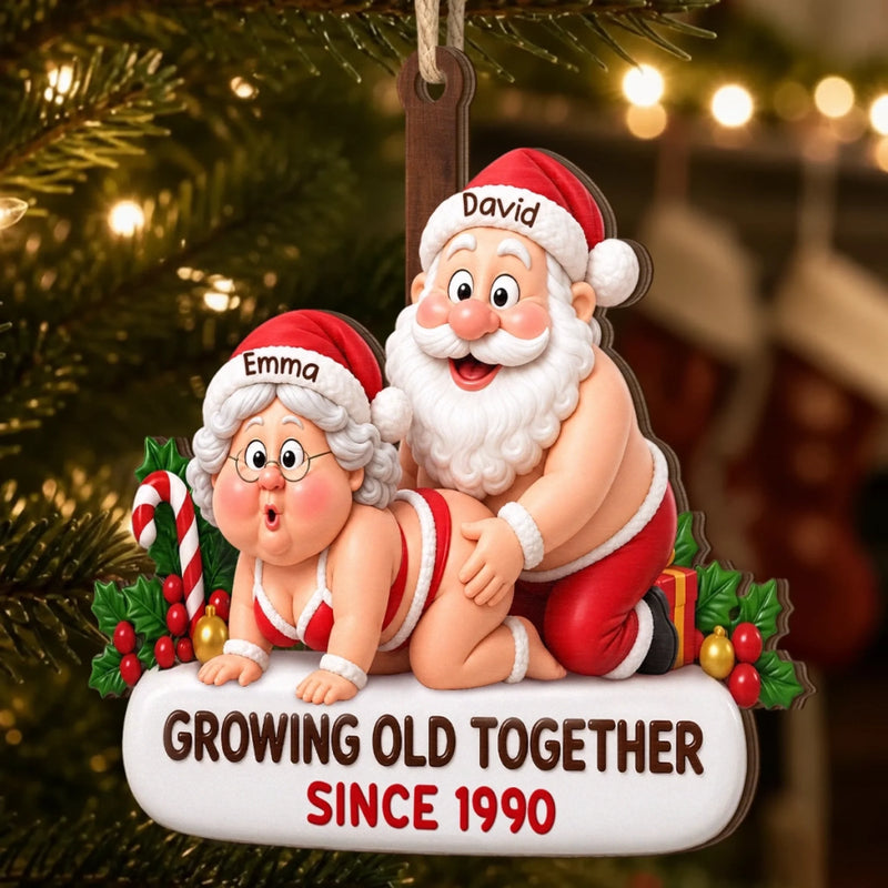 Custom Funny Wooden Ornament - Personalized Anniversary Christmas Wedding Gifts For Husband And Wife, Him And Her - Santa Couple Goals Forever