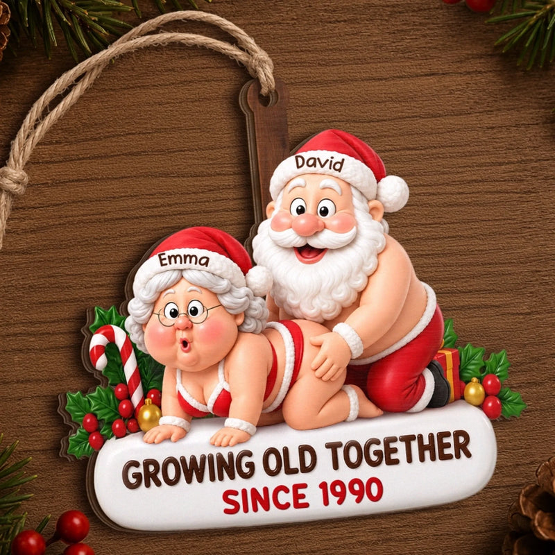 Custom Funny Wooden Ornament - Personalized Anniversary Christmas Wedding Gifts For Husband And Wife, Him And Her - Santa Couple Goals Forever