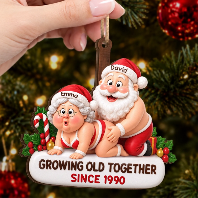 Custom Funny Wooden Ornament - Personalized Anniversary Christmas Wedding Gifts For Husband And Wife, Him And Her - Santa Couple Goals Forever