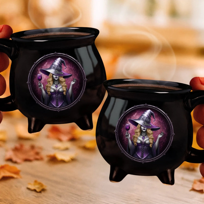 Custom Witchy 12oz Ceramic Cauldron Coffee Mug - Personalized Halloween Gifts For Witch, Wife, Daughter, Besties, Sisters, Granddaughter, Grandma, Mom, Yourself - Witchy And Wonderful