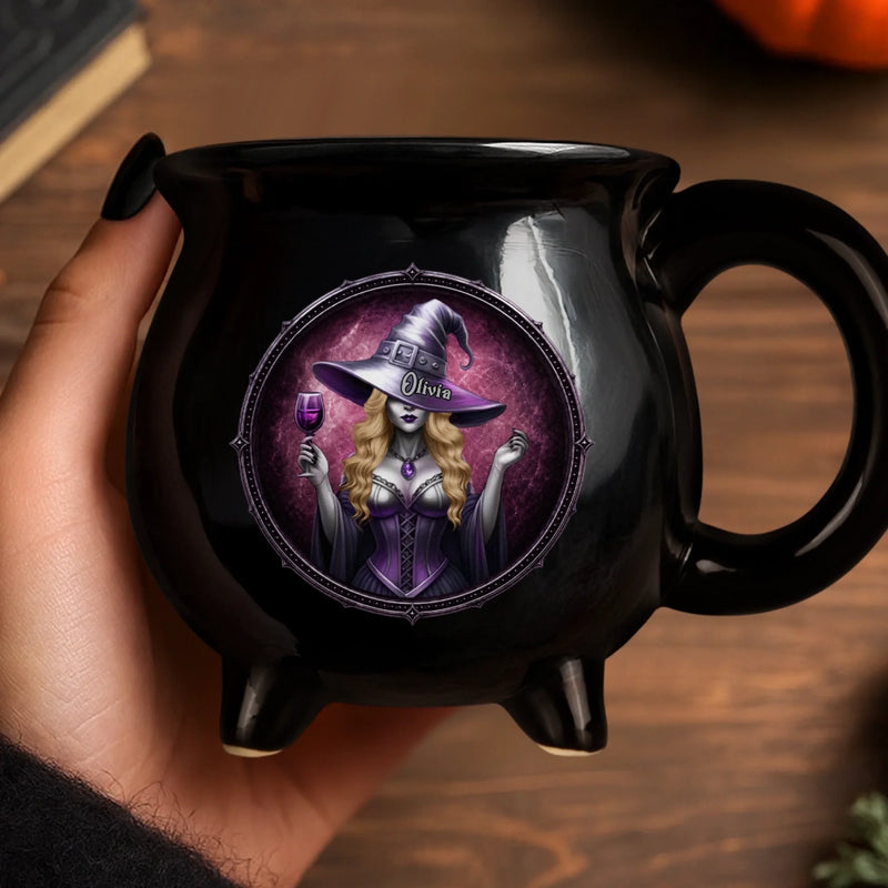 Custom Witchy 12oz Ceramic Cauldron Coffee Mug - Personalized Halloween Gifts For Witch, Wife, Daughter, Besties, Sisters, Granddaughter, Grandma, Mom, Yourself - Witchy And Wonderful