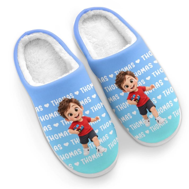 Custom Photo Fluffy Slippers - Personalized Christmas Birthday Gifts For Kids - Little Feet, Big Love