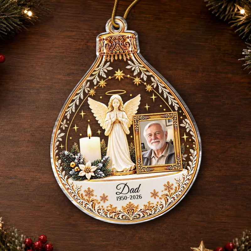 Custom Photo Acrylic Ornament - Personalized Christmas Memorial Sympathy Gifts For Loss Of Mom, Dad - Peaceful Rest In Angel Wings
