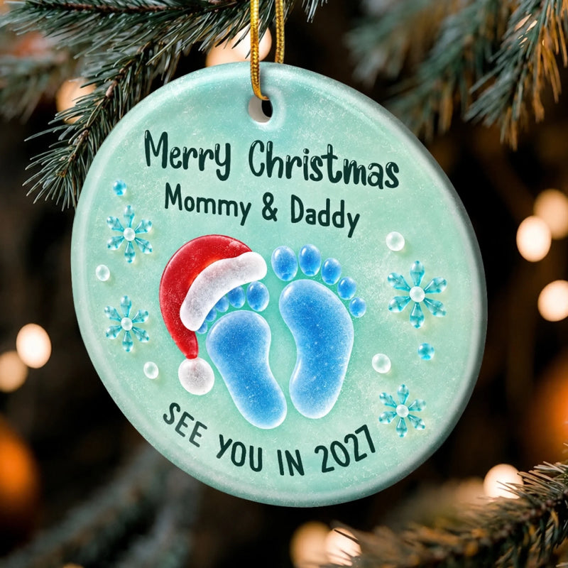Custom First Christmas Ceramic Ornament - Personalized Christmas Baby Shower, Gender Reveal Gifts For New Moms, New Dads, New Parents - A Precious Little Memory