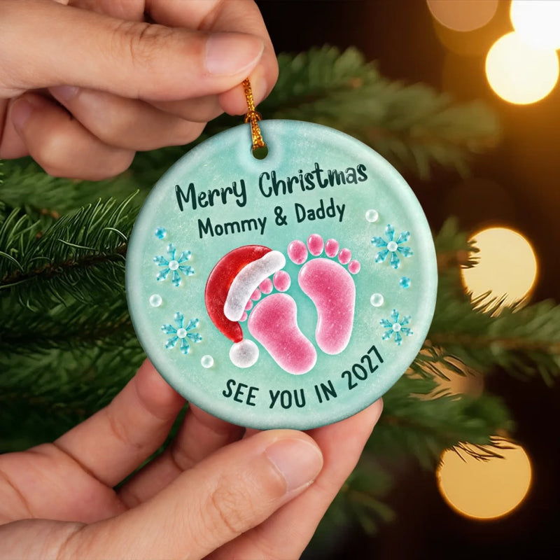 Custom First Christmas Ceramic Ornament - Personalized Christmas Baby Shower, Gender Reveal Gifts For New Moms, New Dads, New Parents - A Precious Little Memory