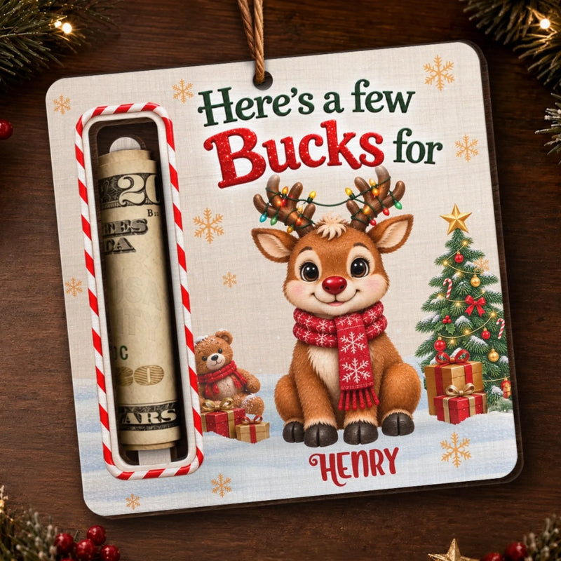 Custom Wooden Money Holder Ornament - Personalized Christmas Birthday Gifts For Kids - Merry Little Buck