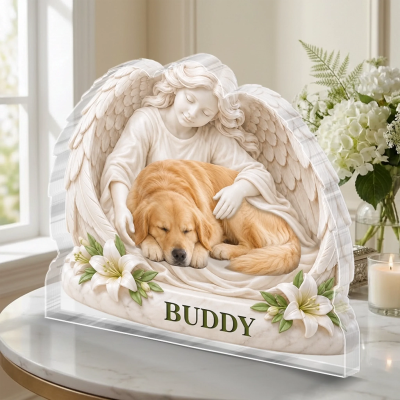 Custom Photo Acrylic Plaque - Personalized Pet Memorial Sympathy Gifts For Dogs, Cats - Forever Loved In Angel Arms
