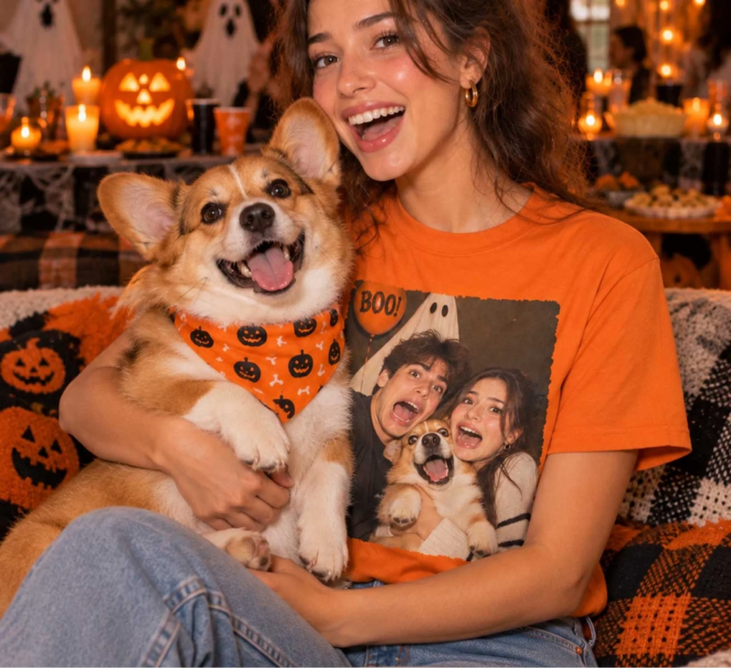 Custom Photo Bestie & Couple Halloween Selfie T-Shirt – Personalized Funny Halloween Shirt With Pet, BFF or Couple Gift, Partners in Crime. Partners in Haunt.