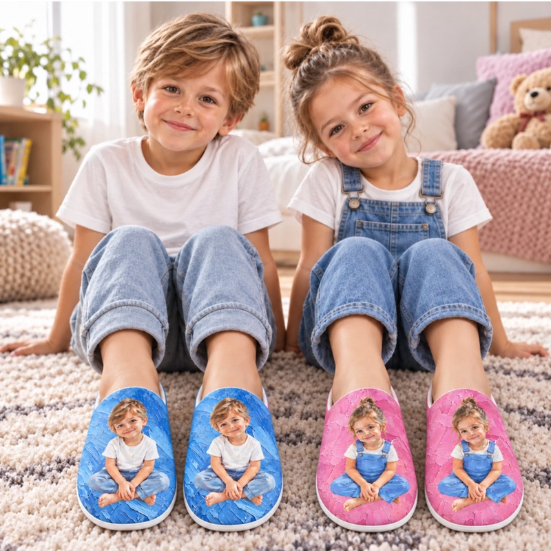 Custom Photo Fluffy Slippers - Personalized Christmas Birthday Gifts For Kids - Comfy Days Start Here