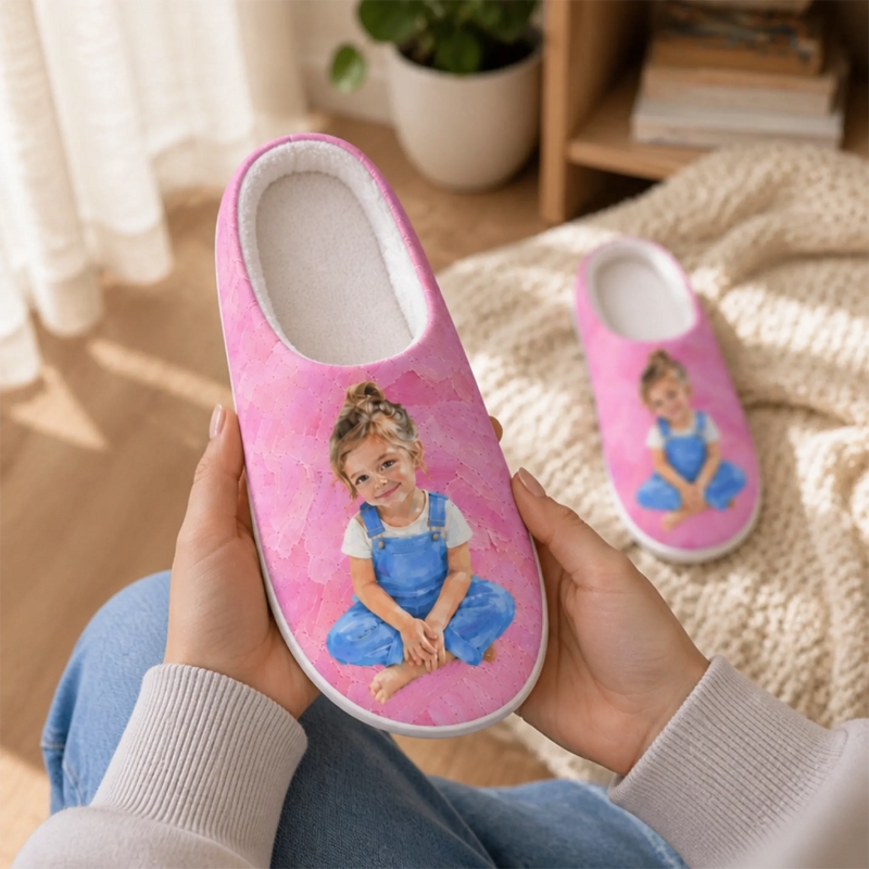 Custom Photo Fluffy Slippers - Personalized Christmas Birthday Gifts For Kids - Comfy Days Start Here
