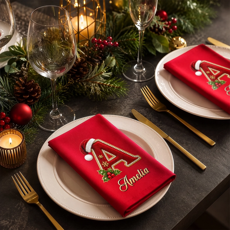 Custom Cotton Napkin - Personalized Christmas Birthday Gifts For Mom, Dad, Brother, Sister - Velvet Pearl Holiday Cheer